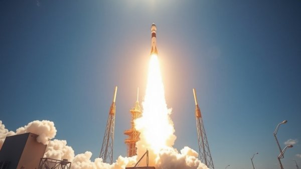 Artemis II Moon Mission rocket launch under clear sky