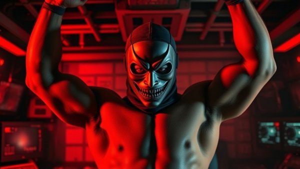 Masked figure in red light during Psycho Killer digital release scene.