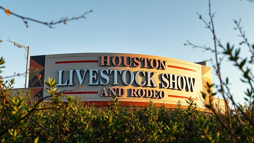 Houston Livestock Show and Rodeo 2027 sign in lush greenery, highlighting Houston events news.