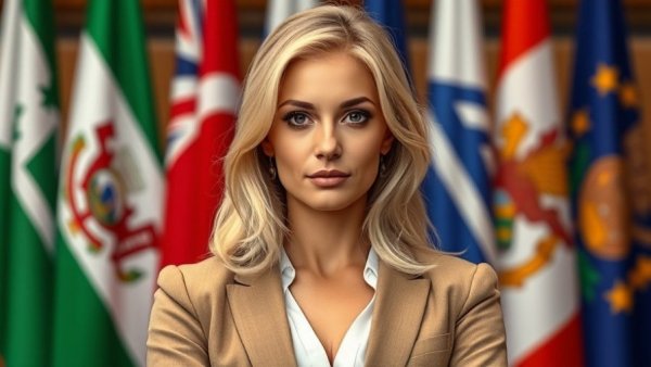 Confident woman with official backdrop for Pam Bondi ousting AG news.