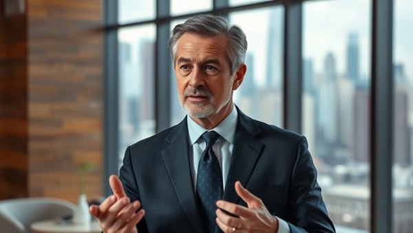 Mature man discussing US news articles in a studio setting.
