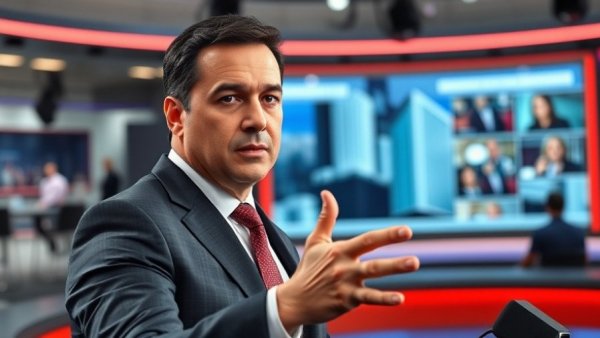 News anchor reporting live on US Iran conflict in studio.