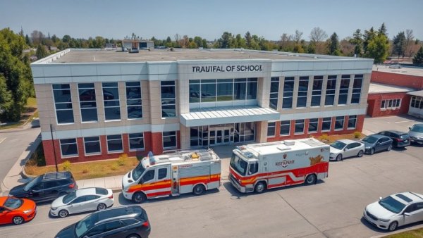 Aerial view of school with emergency vehicles; agencies refuse to identify student.
