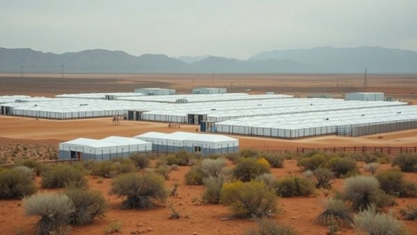 El Paso immigration detention center amid desert landscape.
