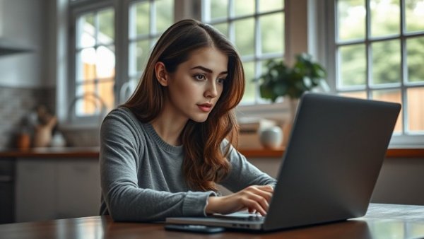 Young woman managing passwords on a laptop at home for digital security.