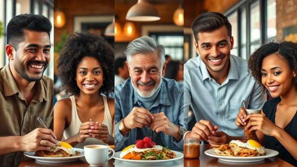 Enjoying breakfast in Houston TX, diverse and lively atmosphere.