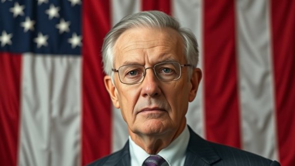 Healthcare fraud in the US concept with distinguished older man in front of flag.