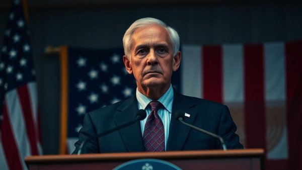 Older man at podium with American flag, discussing Medicare and Medicaid Fraud.