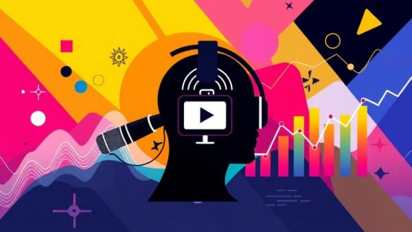 Abstract illustration depicting health news podcast elements with bright geometric design.