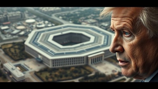 Aerial Pentagon view and speaker discussing trust deficit.