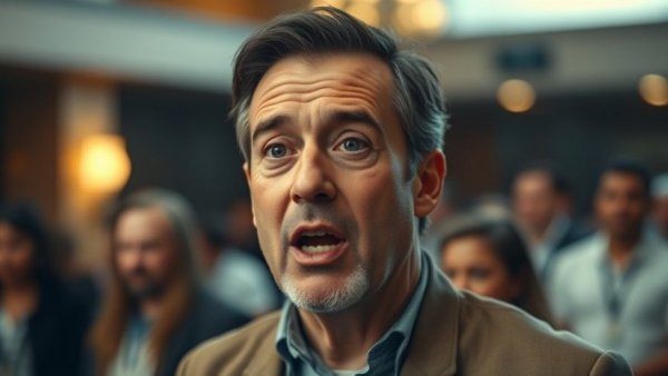 Passionate man speaking, emphasizing DHS Funding Crisis.