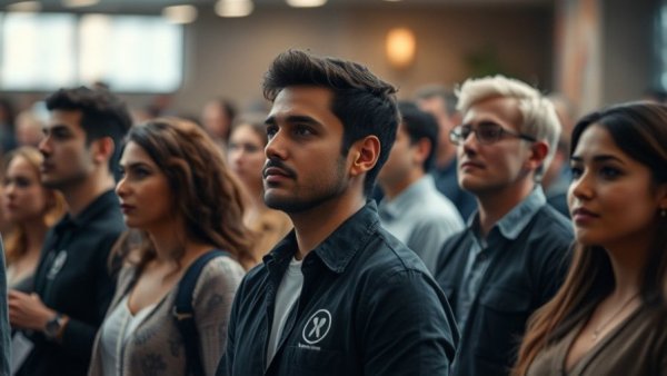 People gathered attentively indoors, symbolizing immigration progress and policy in the US.