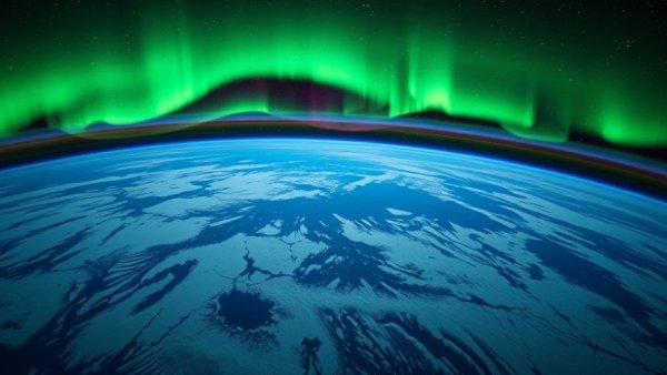 Northern lights timelapse from space with vibrant auroras.