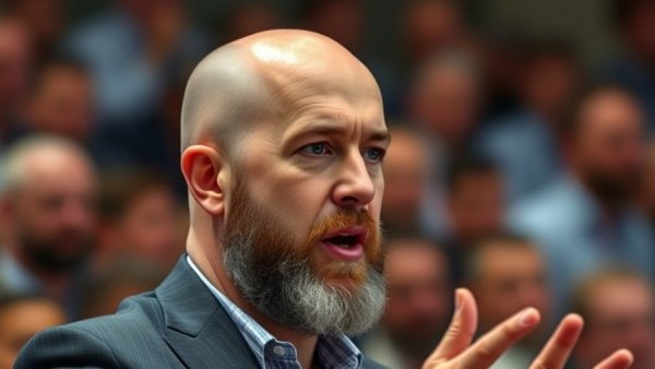 Middle-aged man speaking at an event, conveying engagement.