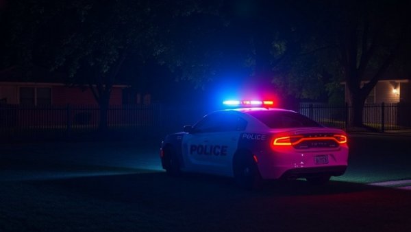 Houston news shooting today, police car with flashing lights at night.