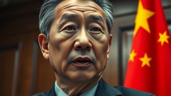 De-Risking US Supply Chains concept with man speaking beside Chinese flag.