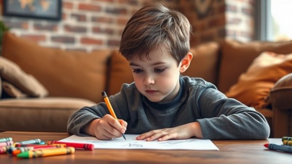 Child drawing amid US immigration news in relaxed setting.