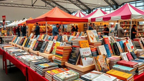San Antonio Book Festival vibrant display of books on tables.