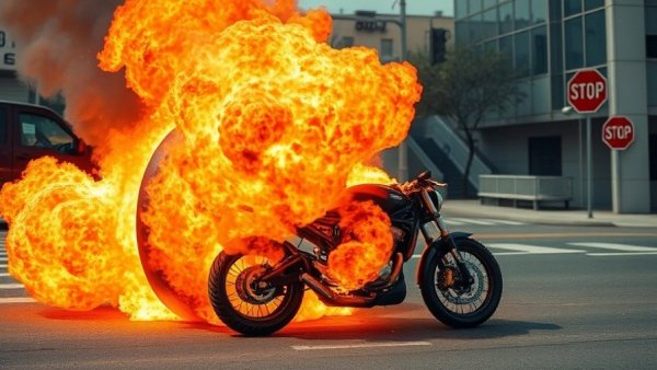 San Antonio motorcycle crash engulfed in flames at an intersection.