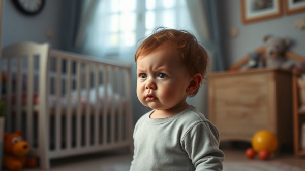 Upset toddler standing in room, toddler tantrum solution.