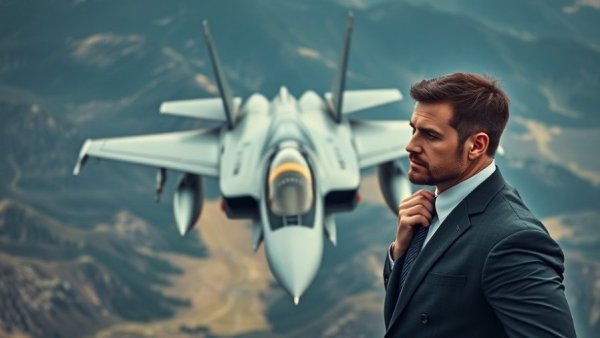 U.S.-Iran conflict resolution image with jet and man in suit.