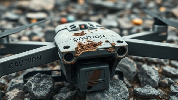 Damaged drone surface with caution text, CIA Deception Campaign Rescue Mission.