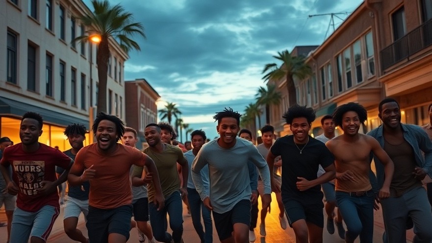 Black teens running in the street, highlighting youth violence and community safety.