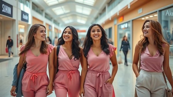 Women discussing social exclusion recovery strategies in a mall.