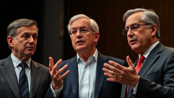 US politicians in animated discussion, news in the US, indoor backdrop.