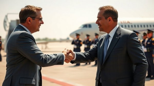 Vance and Orbán meeting on airport runway, handshake and conversation.