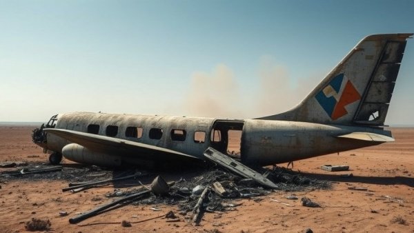 Burnt-out aircraft wreckage in desert after airman survival in Iran.