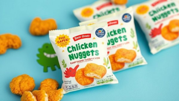 Walmart dinosaur chicken nuggets packaging with health safety focus.