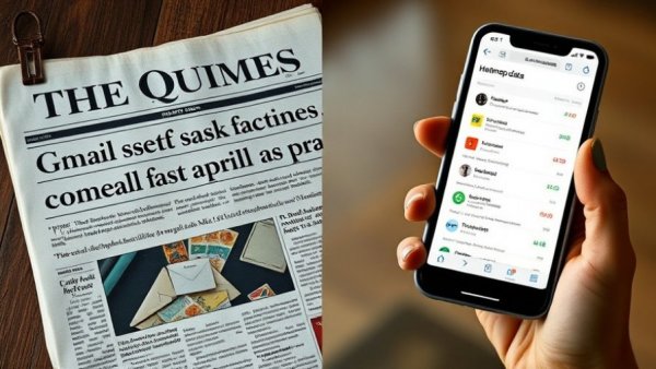 Illustration of Gmail's evolution from April Fools' joke to data tracking.