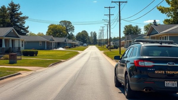 State Trooper vehicle in suburban Houston street, crime scene.