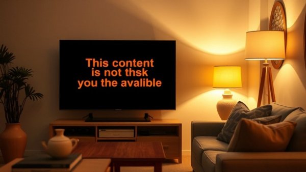 Living room TV showing unavailable digital content message, highlighting digital ownership of movies.