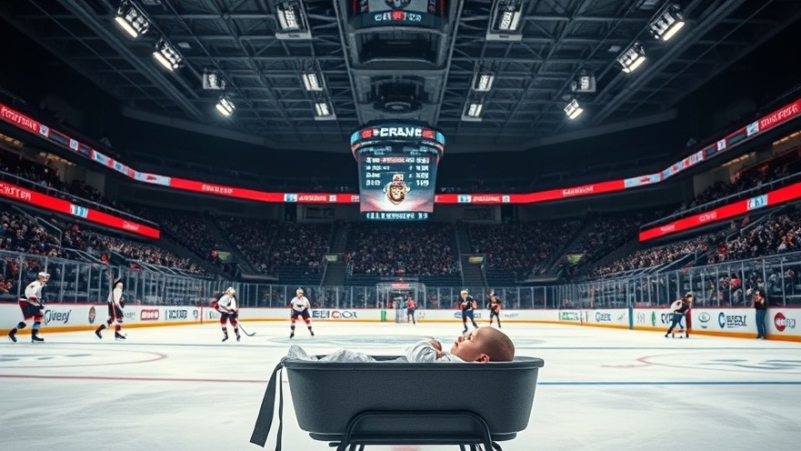 A baby in a bassinet at center rink witnessing unique NHL experiences.