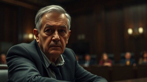 Breaking US news: man in courtroom with serious demeanor.