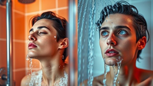 Hot vs. Cold Showers for Recovery contrasting expressions.