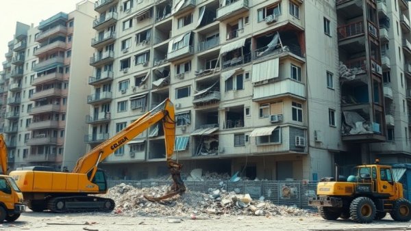 Iran ceasefire negotiations related destruction with rubble and machinery