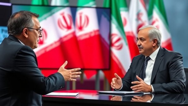 Iranian political scene with spokesperson on TV, discussed on news.
