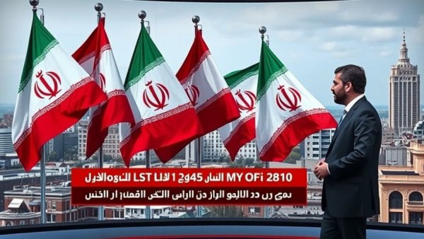 Iranian spokesperson's words discussed on news, flags in the background.