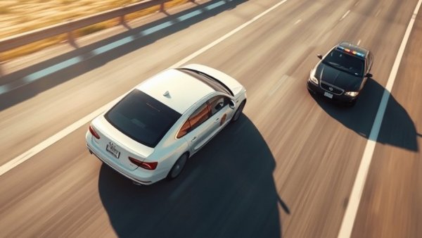 Police chase involving a white sedan and law enforcement vehicle on a highway, Houston news.