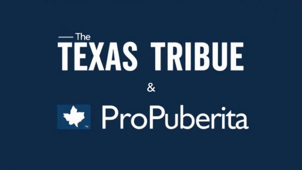 Texas Tribune and ProPublica logos on a dark blue background, Texas investigative journalism