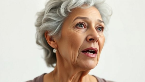 Confident older woman speaking about mental health for seniors.