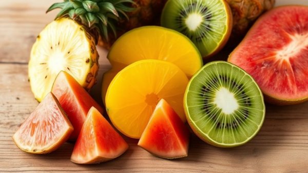 Tropical fruits like pineapple, kiwi, lime for muscle recovery.