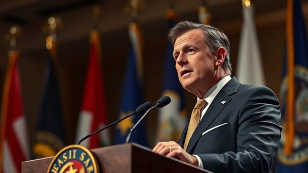 Professional speaker discussing press access to the Pentagon at podium.