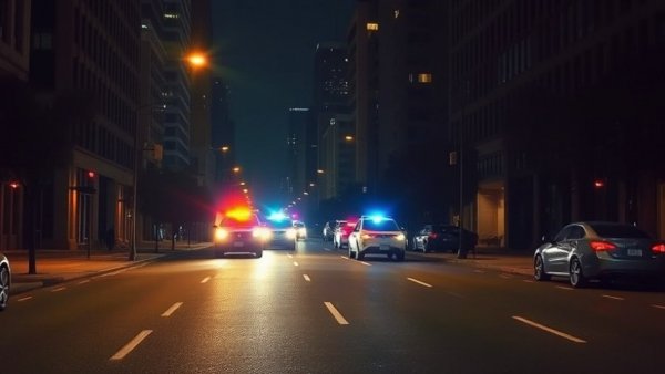 Austin news shooting scene with emergency vehicles at night.