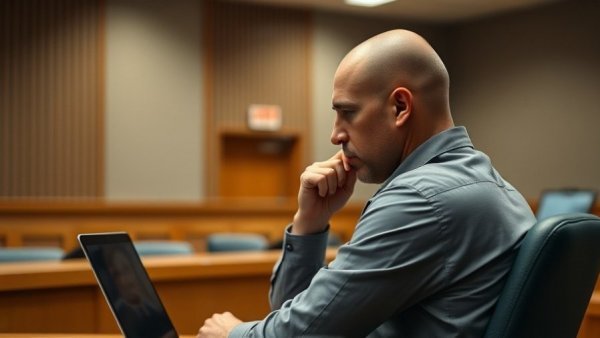 Man deep in thought during Athena Strand trial in courtroom.