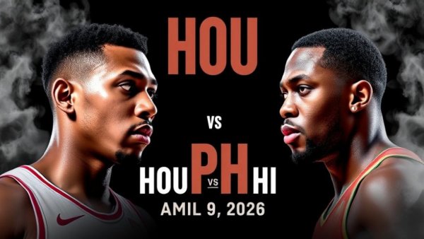 NBA game recap poster: Houston vs. Philadelphia, April 9, 2026.