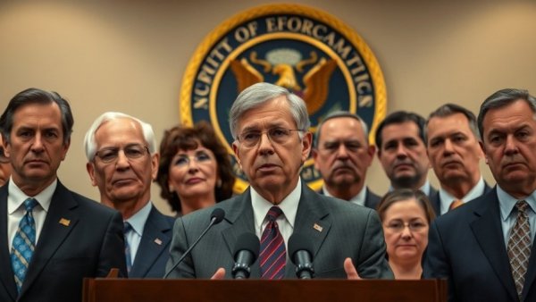 Government officials discuss immigration policies impact on justice at a press briefing.